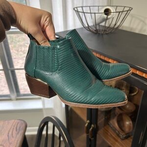 Green Textured Ankle Boots